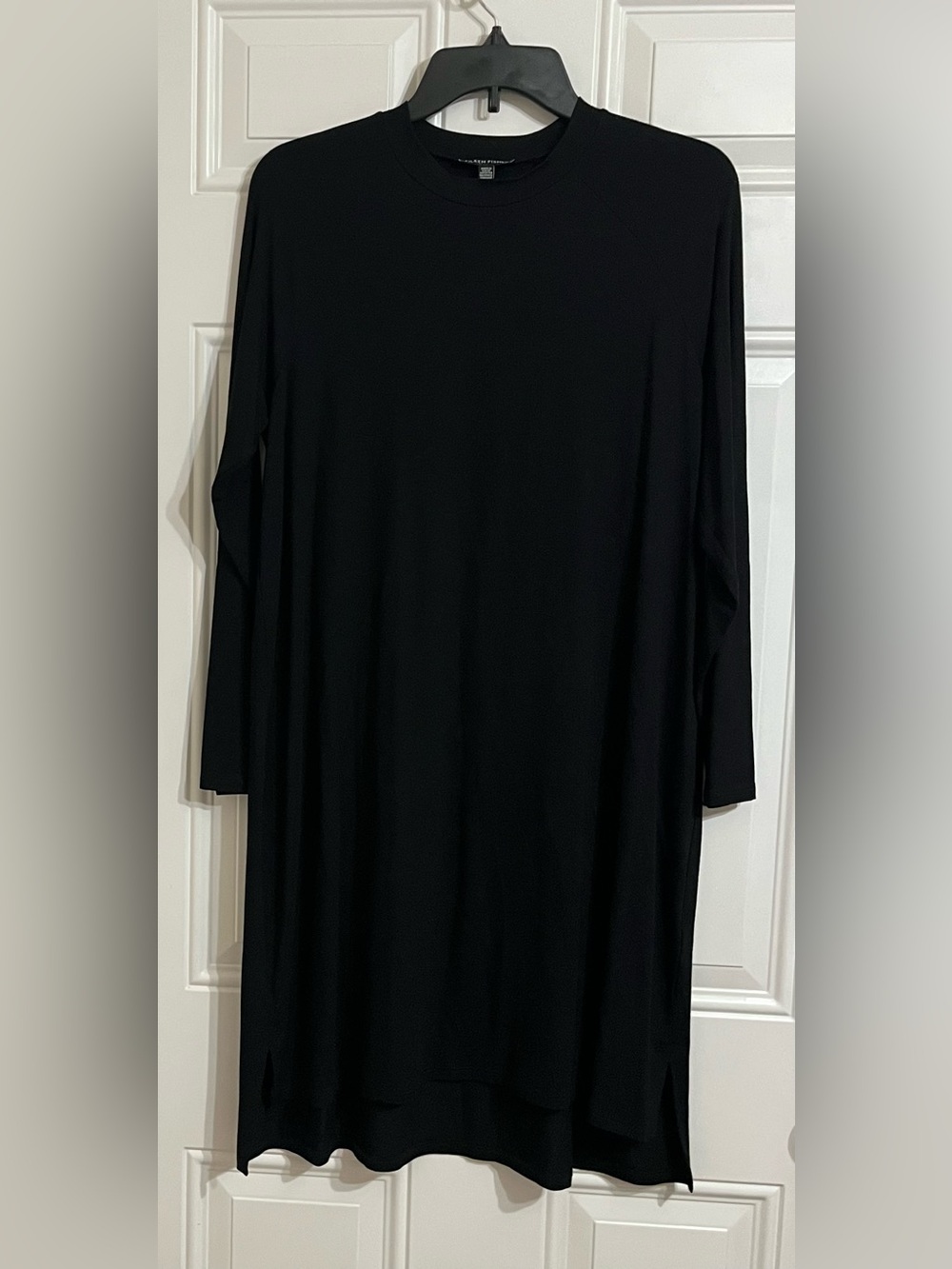Eileen Fisher Dress Small Stretch Jersey Knit Crew Neck Boxy Fit Midi Minimalist